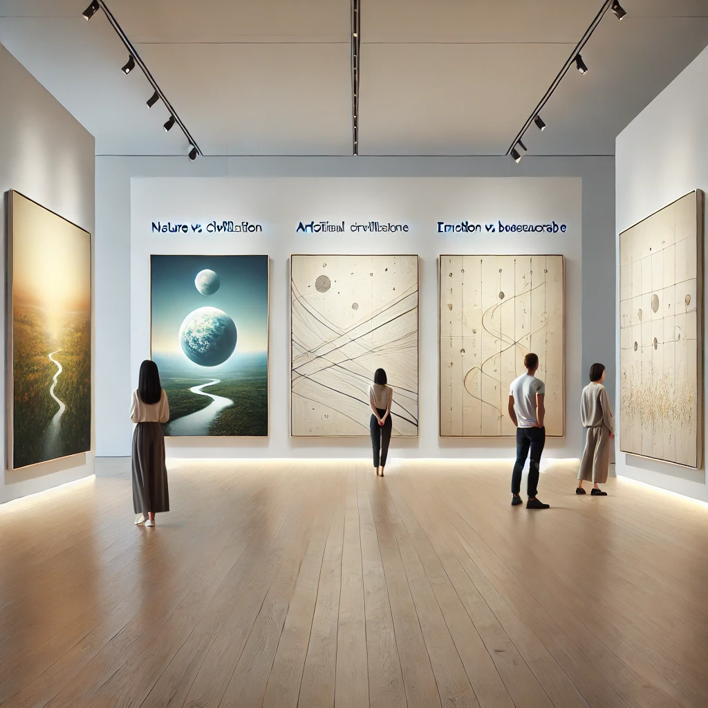 Galerieraum mit drei großformatigen Konzeptwerken